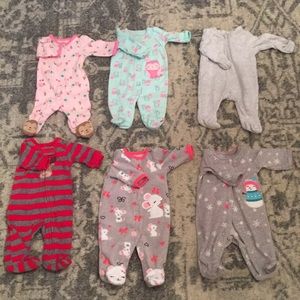 6 Preemie Girls Sleeper Onesies